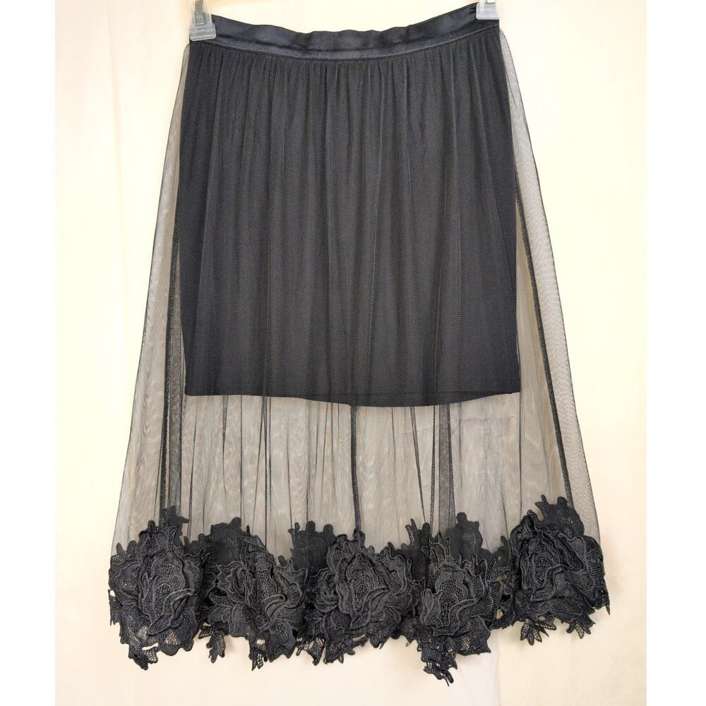 Forever 21 black sheer floral lace trim skirt Size Sm Whimsigoth Dark Romantic